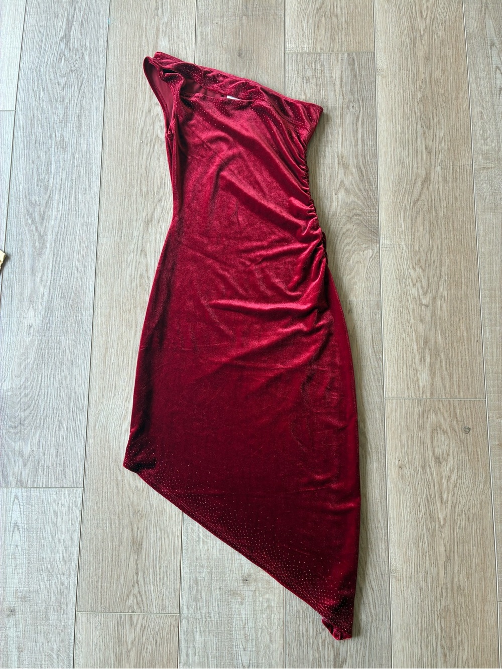 Rampage Vntg 90s Vamp Red One-Shoulder Asymmetric Bodycon Dress jewel detail Sml